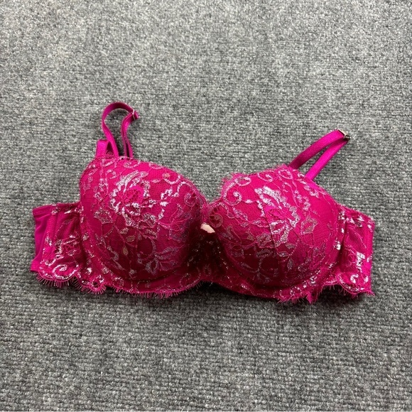 VICTORIA’S SECRET Women’s Dream Angels lined Demi Fuchsia/Silver Lace NWOT 36B - Picture 1 of 5